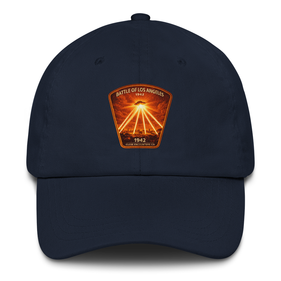 Battle of Los Angeles Baseball Cap lifestyle shot — Battle of Los Angeles 1942 alien apparel | Close Encounters Co